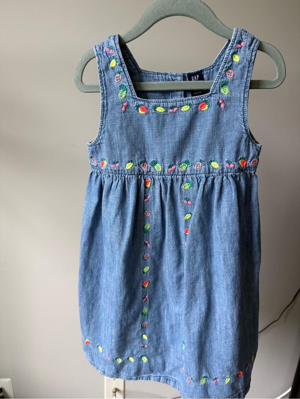 GAP Light Blue Denim Dress with Neon Floral Embroidery